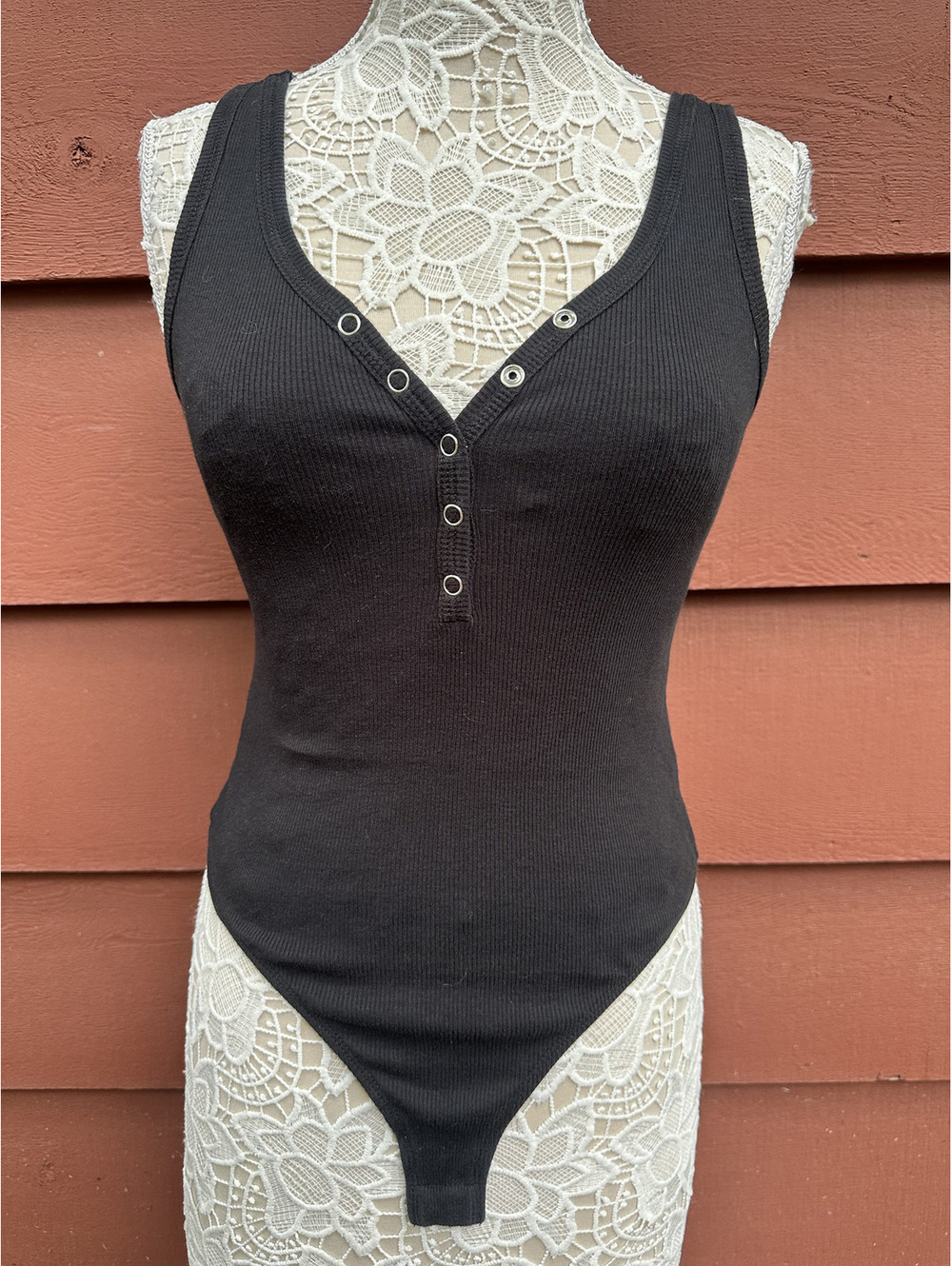 Wild Fable‎ Black Ribbed Snap Button Bodysuit Y2K